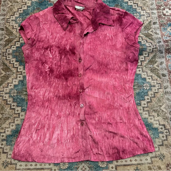 Y2k Rave Pink tie dye button up shirt size large made in the USA - Picture 3 of 12